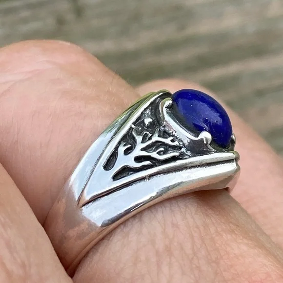 Celtic Tree of life ring .925 Sterling Silver w/ genuine Lapis Lazuli USA - Picture 16 of 16